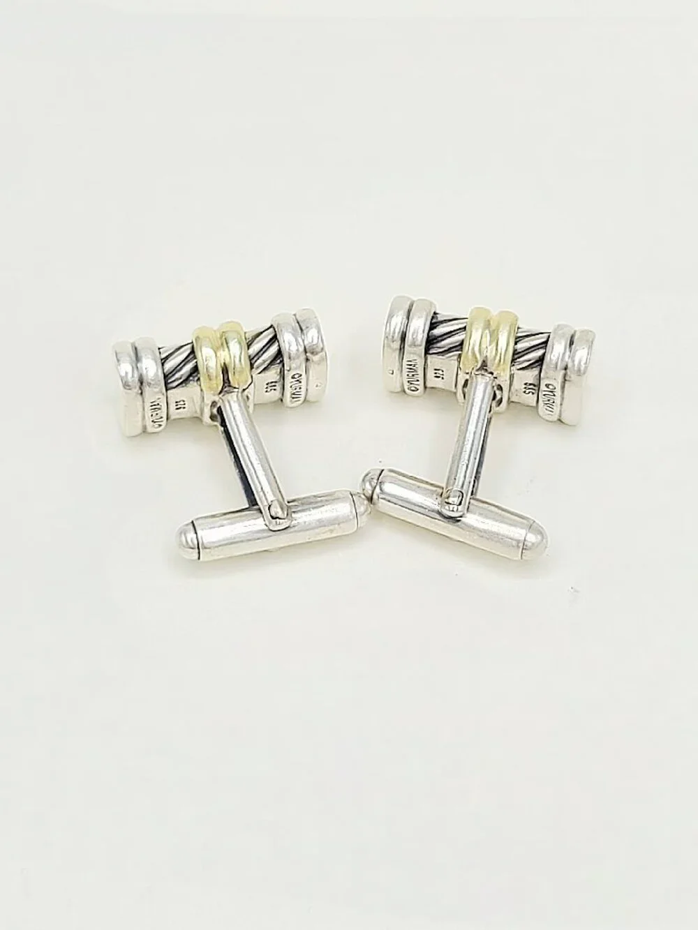 David Yurman Cable Station Cufflinks in Sterling Silver w/ 14K Yellow Gold RARE